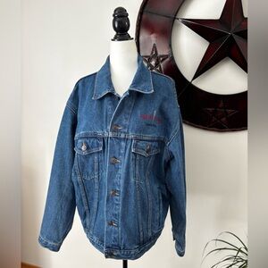 ICD Y2K Grandpa Eclectic Vintage Blue Denim Jacket with Embroidered Logo Sz M
